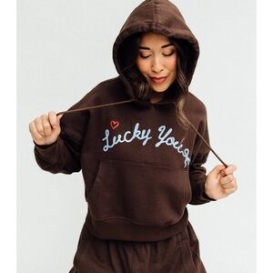 Brown Hoodie & Shorts Set 'Lucky You'